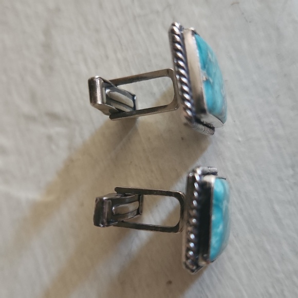 Rare NWOT Native American Handmade Whitewater Turquoise Men's Cufflinks 💙🖤🎁 - Picture 10 of 11